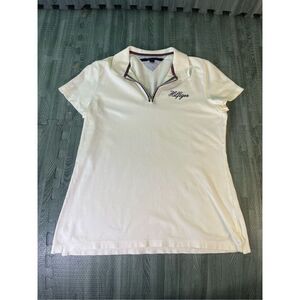 Tommy Hilfiger Polo Women’s Shirt Size Large White Zip Closure Logo